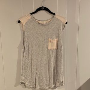 Grey and pink sleeveless blouse